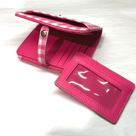 Nanette Lepore pink white gingham zip around wallet bi fold id slot comes out - Picture 6 of 10